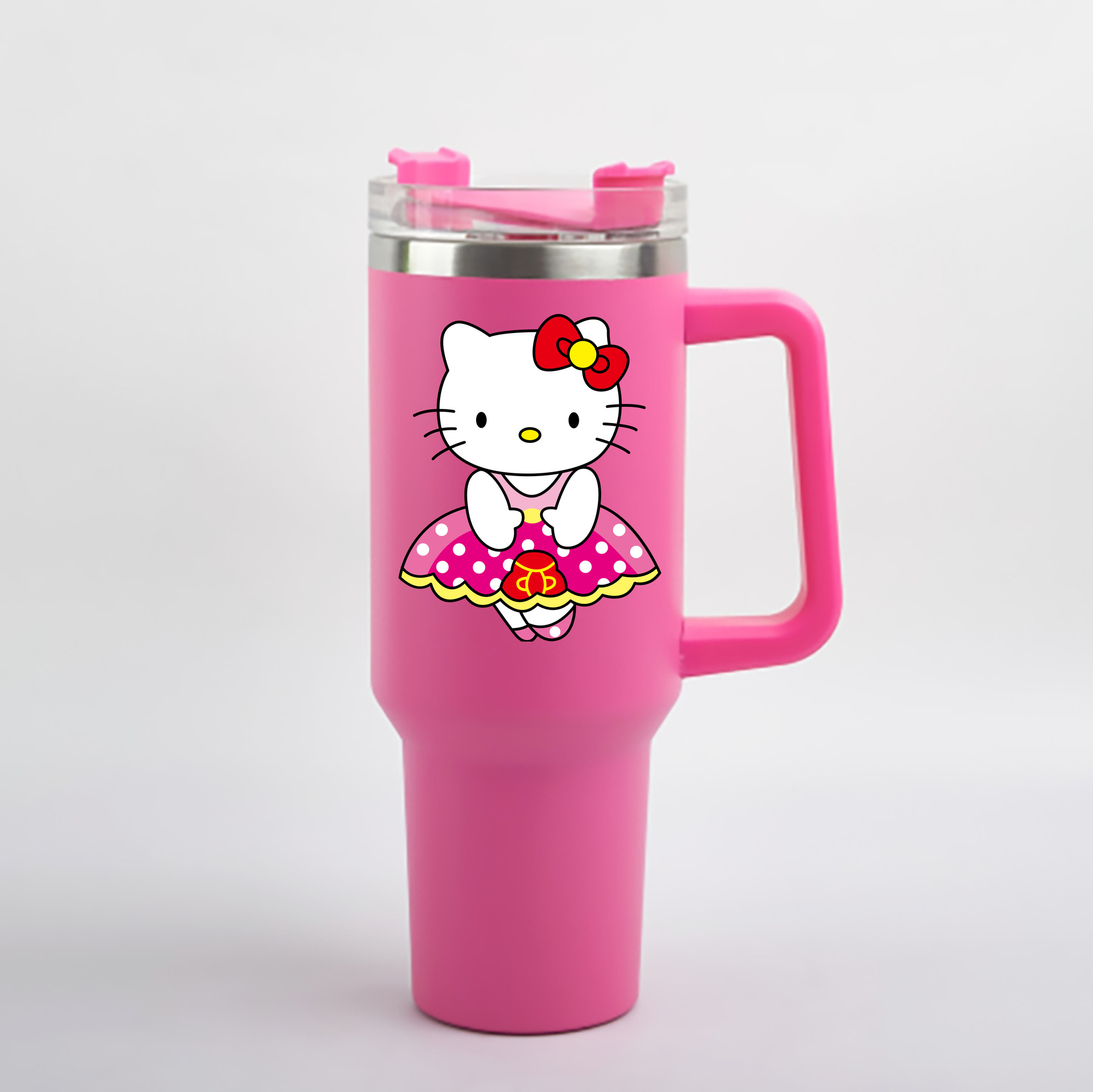 （画像用） Hello Kitty ハローキティ 1200mL車用タンブラー - クリスタルステッカー（プラスチックストロー付き）